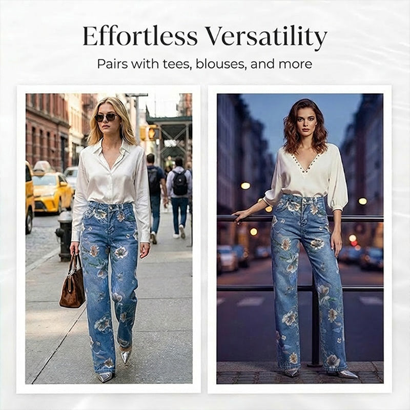 Rette blomstrete jeans