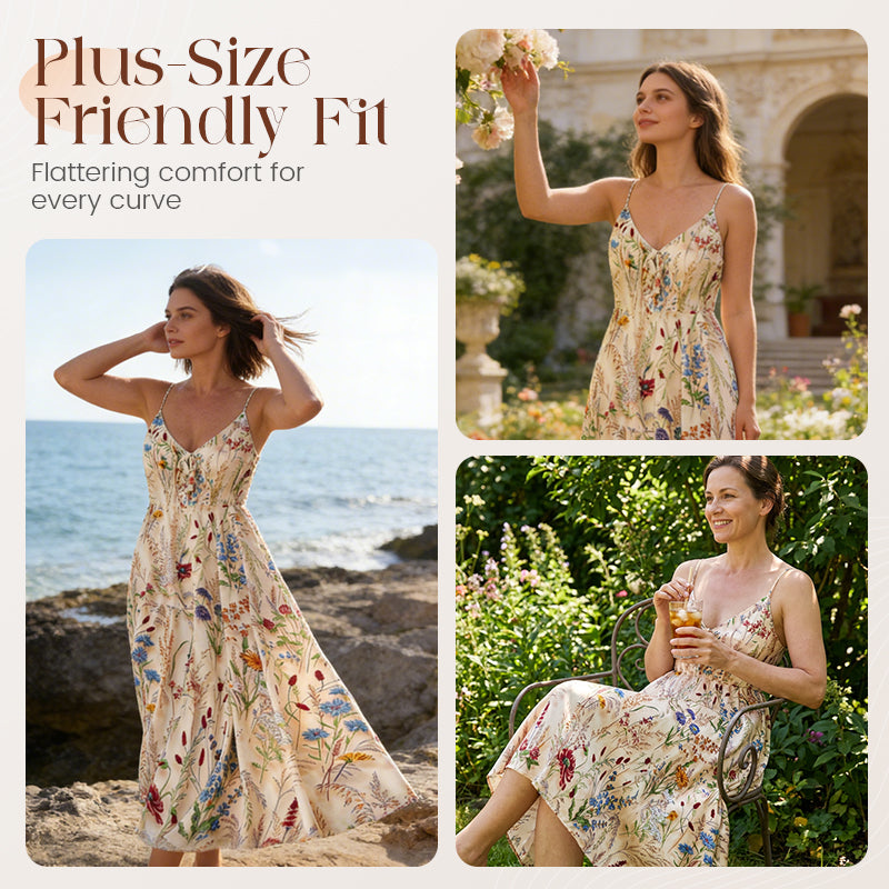 Vestido midi floral con tirantes finos, talla grande