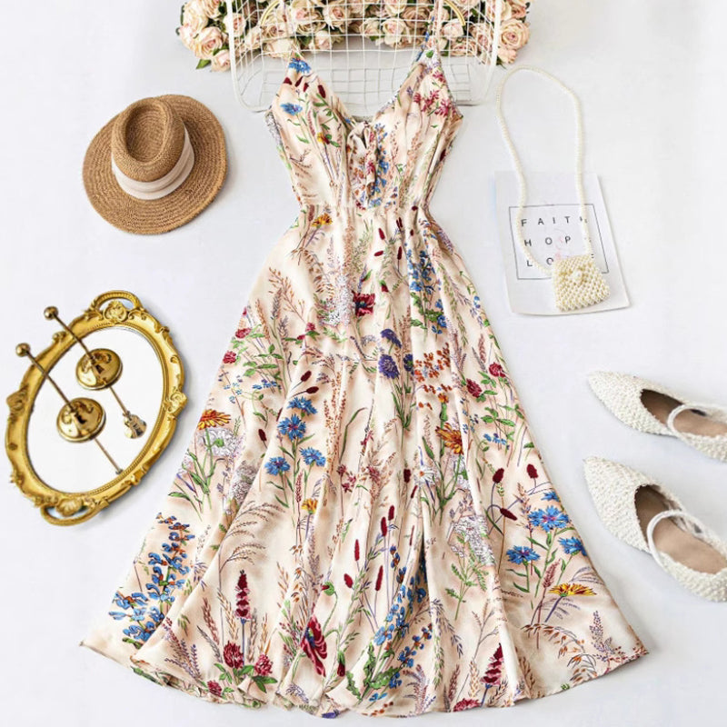 Vestido midi floral con tirantes finos, talla grande