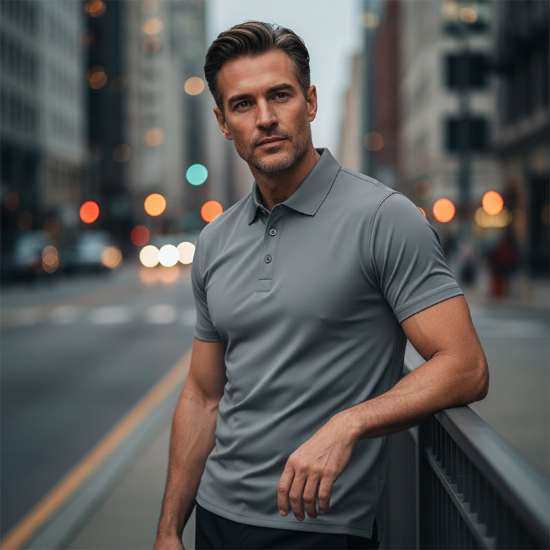 Camisa de hombre corte deportivo, tejido sin arrugas