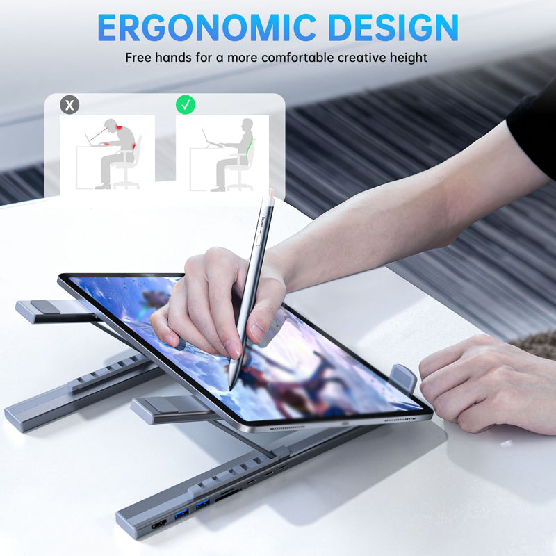 Supporto per laptop con docking station USB-C e HDMI 4K