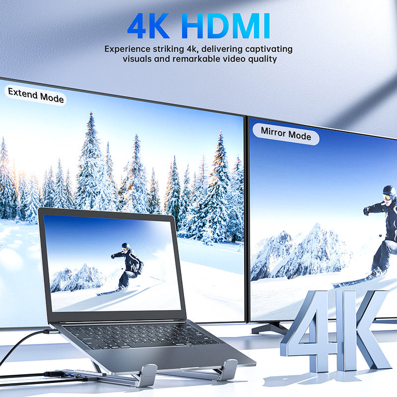 Supporto per laptop con docking station USB-C e HDMI 4K