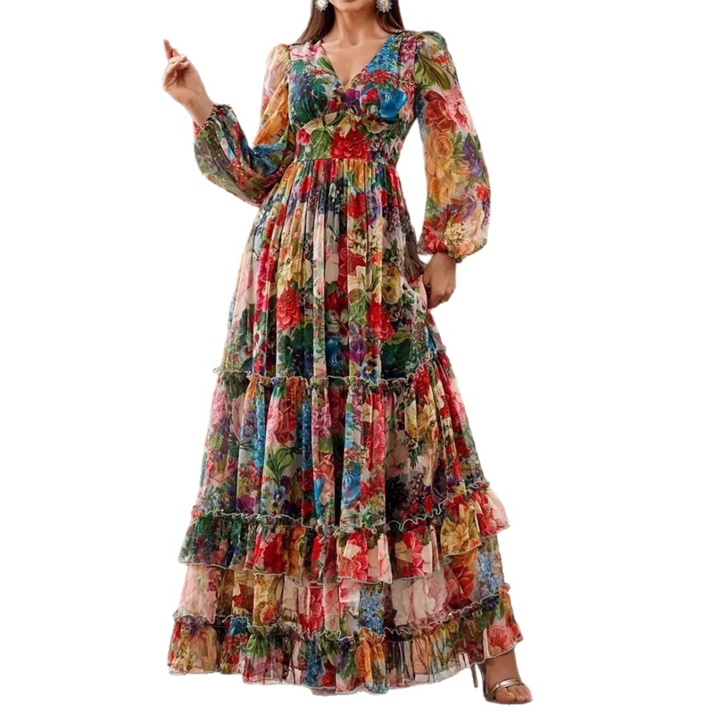 Vestido ligero con cuello en V y estampado floral