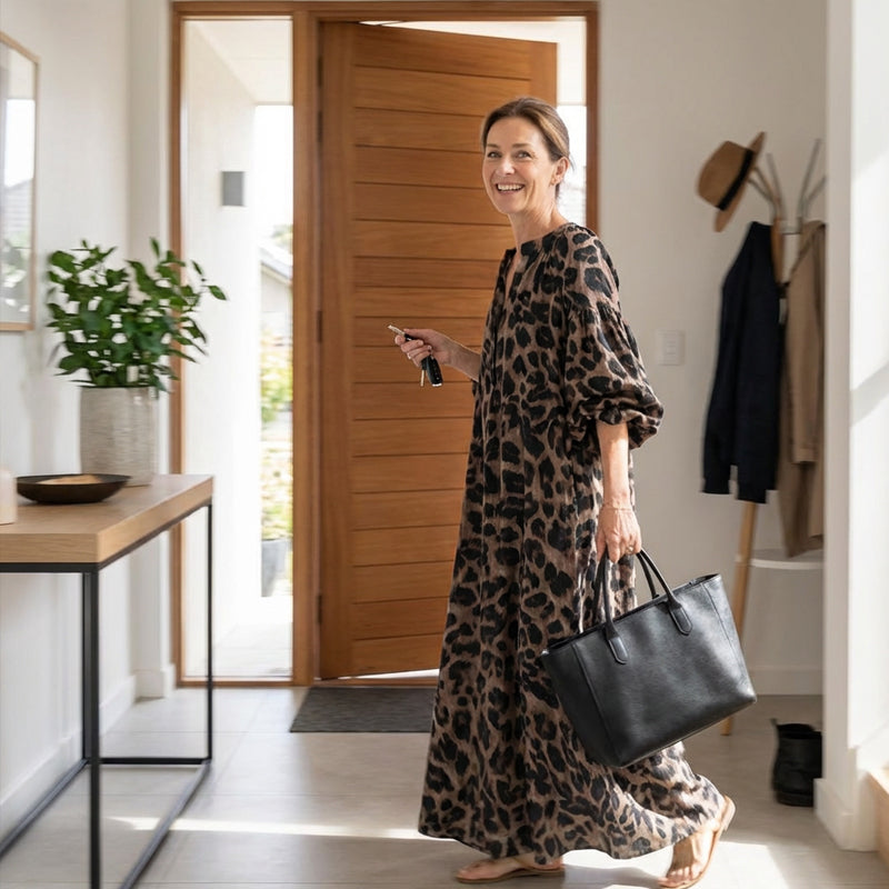 Vestit camiser ample llarg amb estampat de lleopard