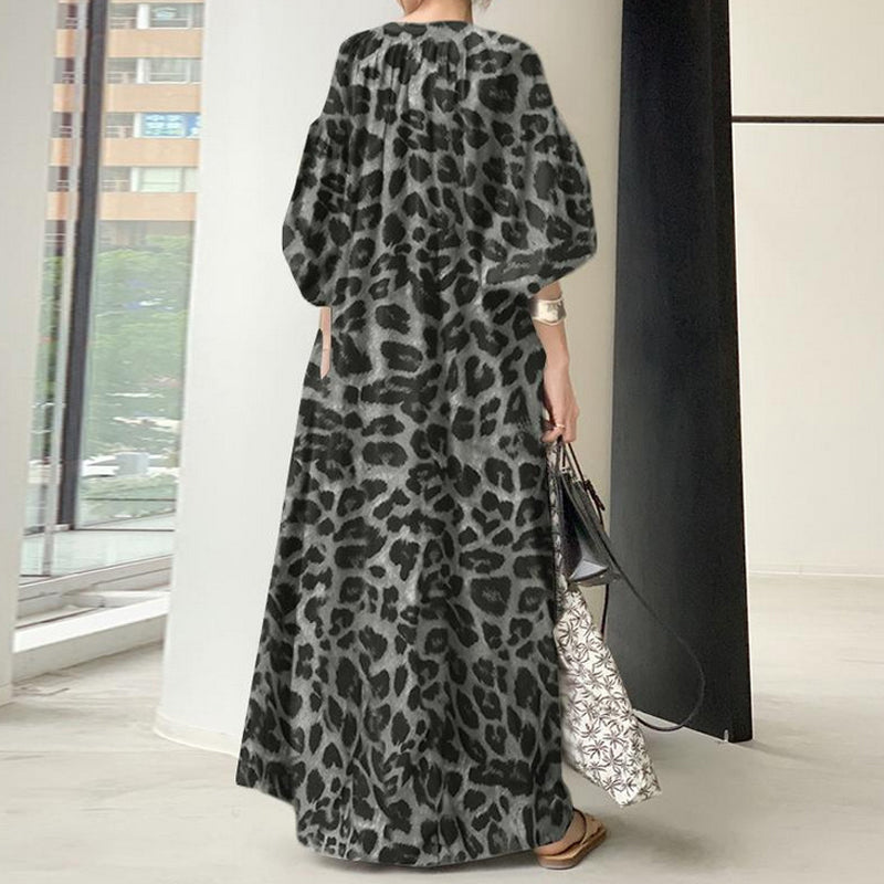 Vestit camiser ample llarg amb estampat de lleopard