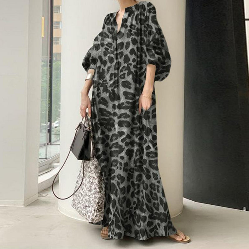 Lang, oversized skjortekjole med leopardprint