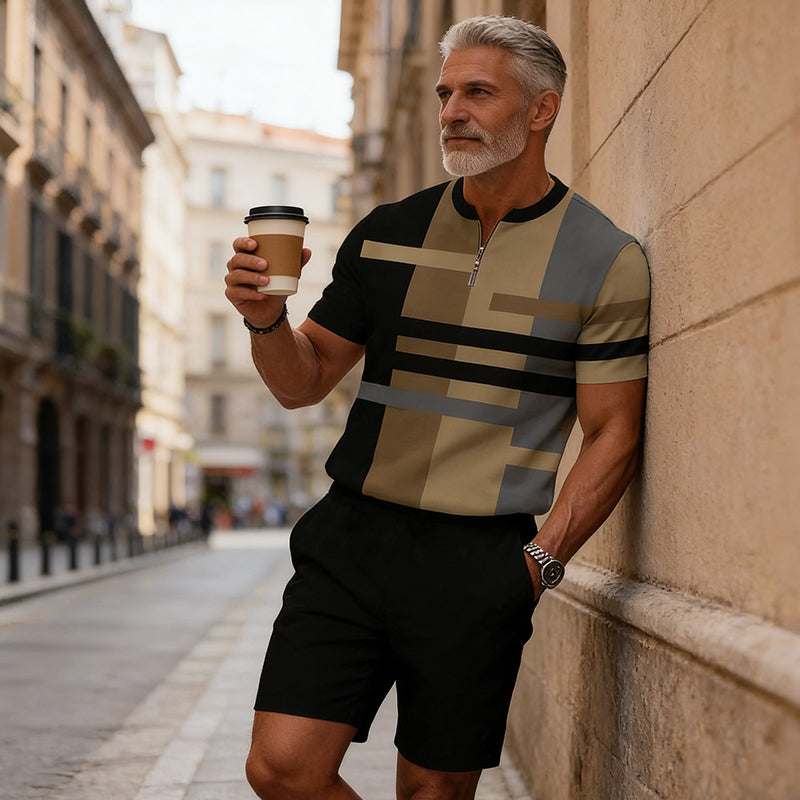 Completo uomo camicia e pantaloncini con collo zippato