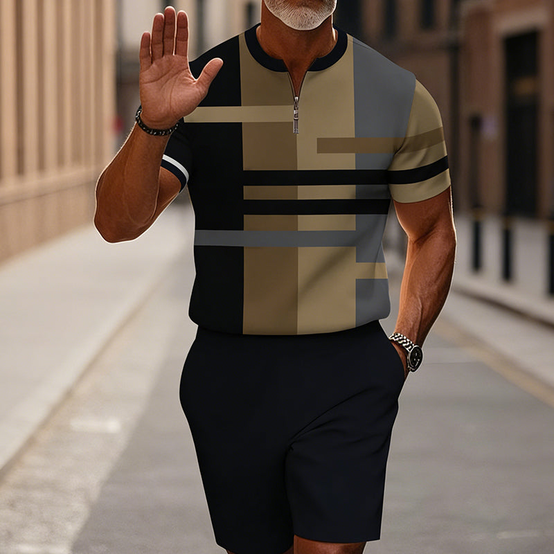 Completo uomo camicia e pantaloncini con collo zippato