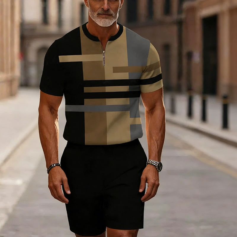 Completo uomo camicia e pantaloncini con collo zippato