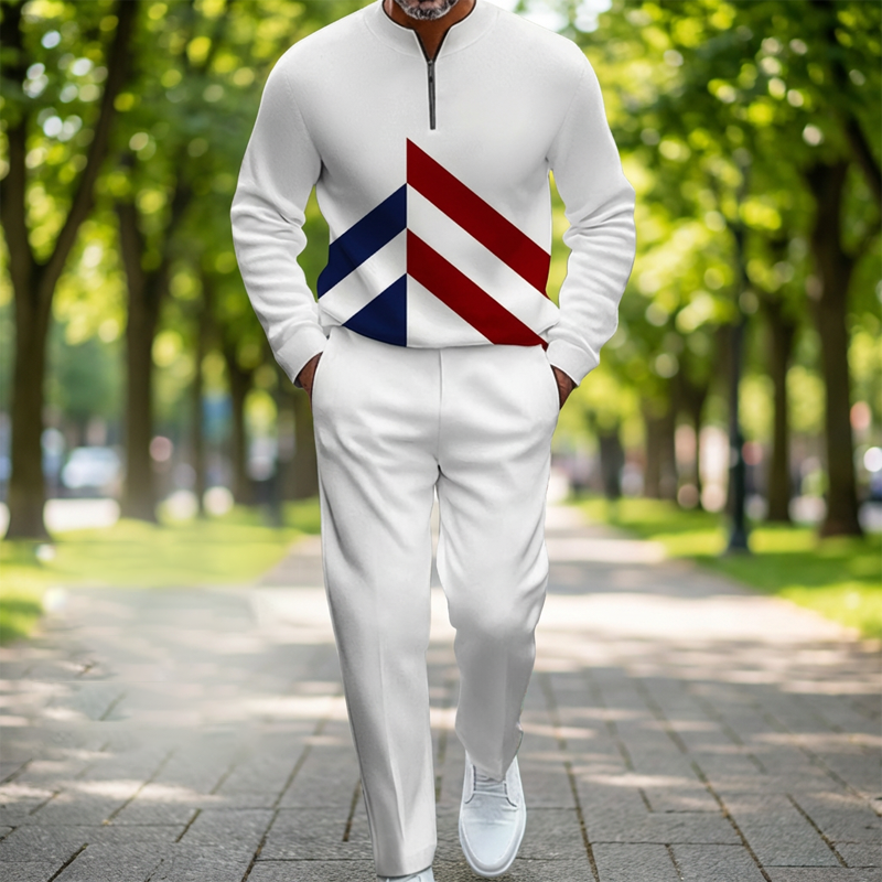 Completo tuta da uomo con mezza zip, motivo color block