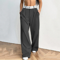 Pantaloni da abito da donna a gamba larga con cintura a contrasto