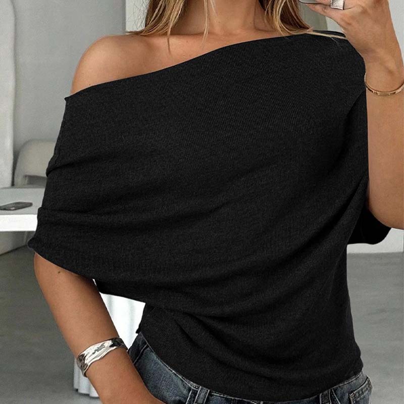 Asymmetrisk topp med bare skuldre og flaggermusermer for dame