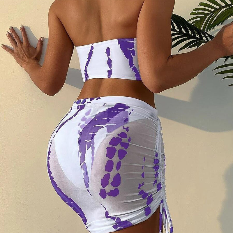 3-delt rynket bikinisesett for dame