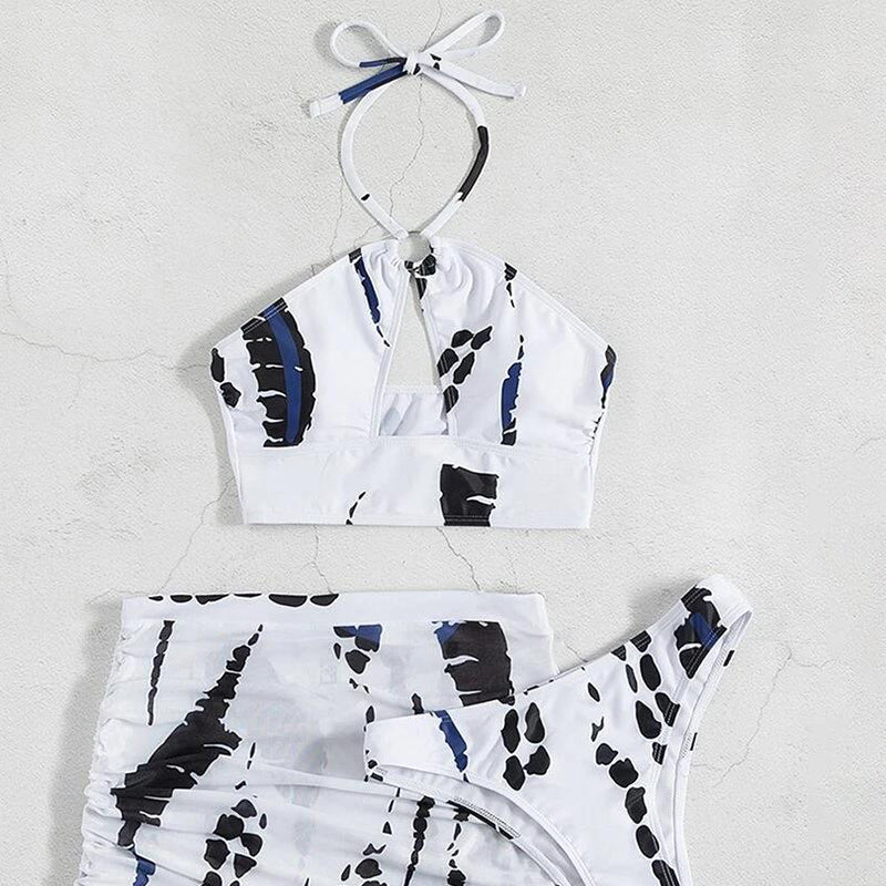 3-delt rynket bikinisesett for dame