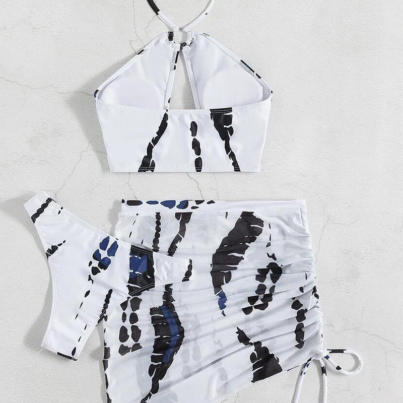 3-delt rynket bikinisesett for dame