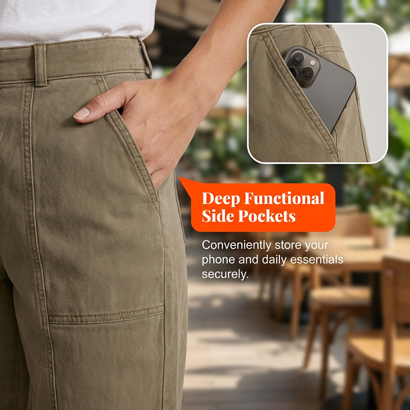 Pantalons utilitaris de tallatge alt i peu canya per a dona
