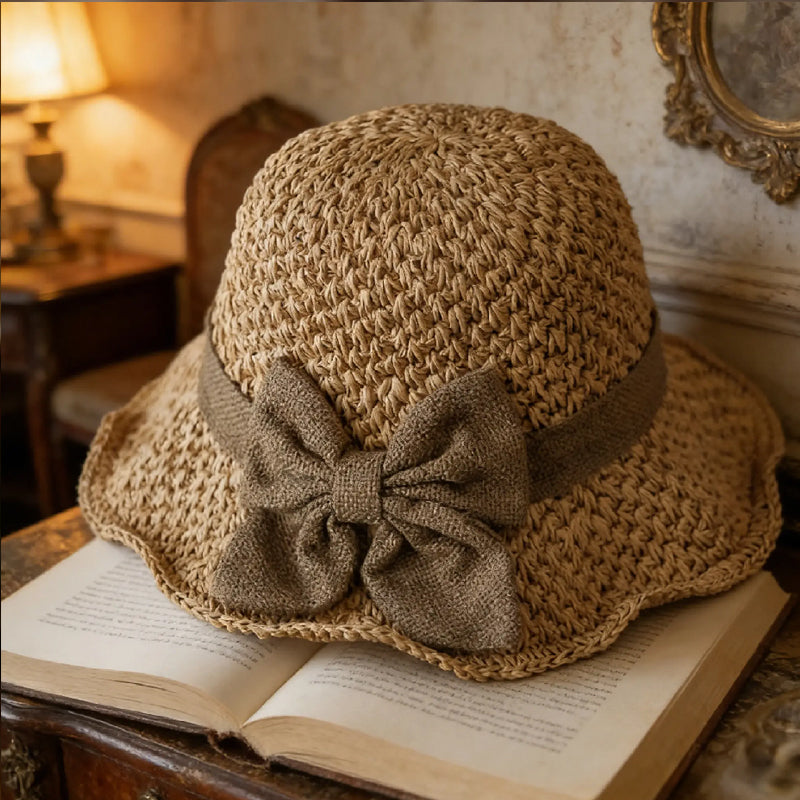 Elegante sombrero de sol de paja trenzada con un lazo