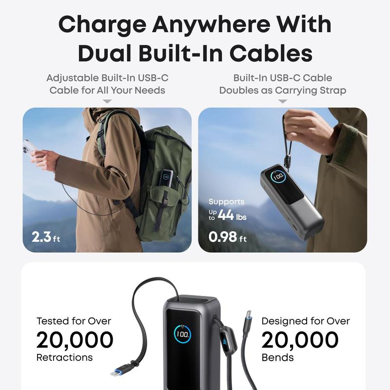 Cargador de batería portátil con cable integrado
