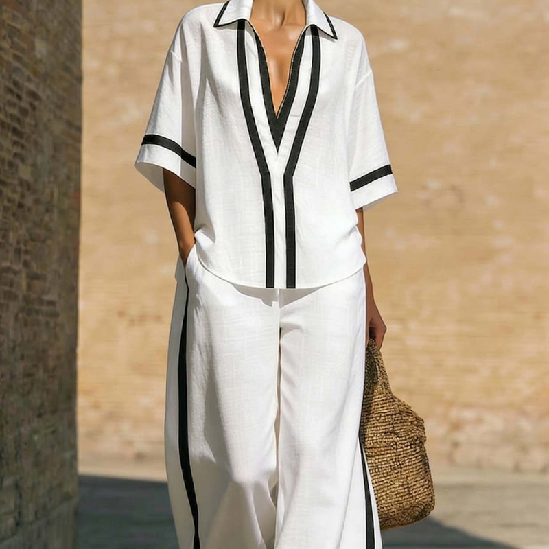 Completo casual a due pezzi con blocchi di colore da donna