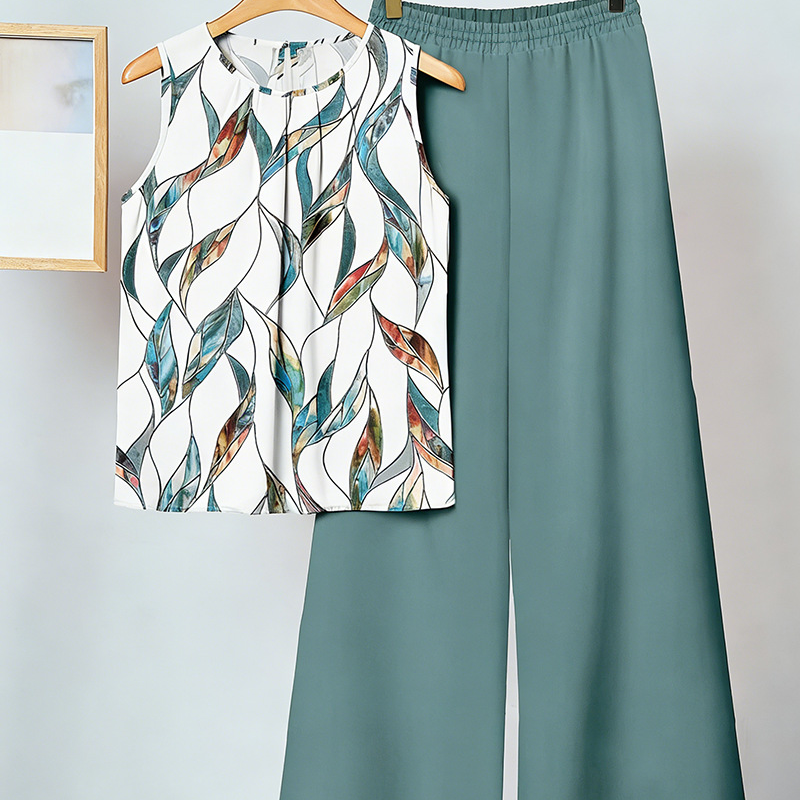 Conjunt de camisa de coll rodó i pantalons amples