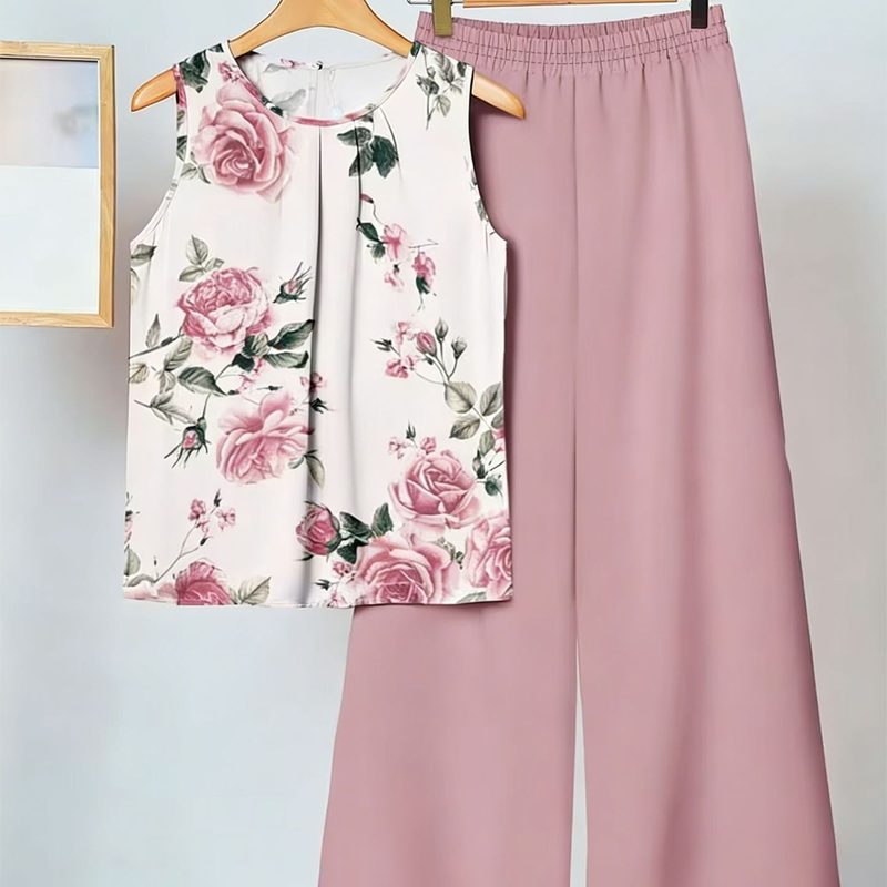 Conjunt de camisa de coll rodó i pantalons amples