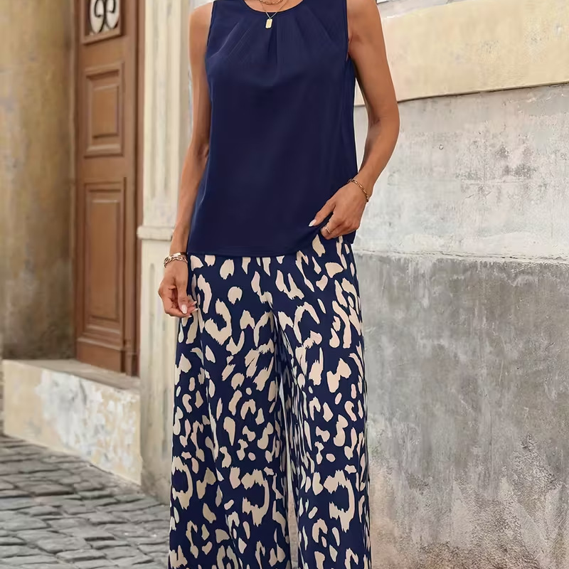 Conjunt de camisa de coll rodó i pantalons amples