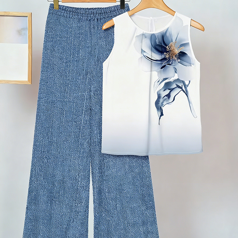 Conjunt de camisa de coll rodó i pantalons amples