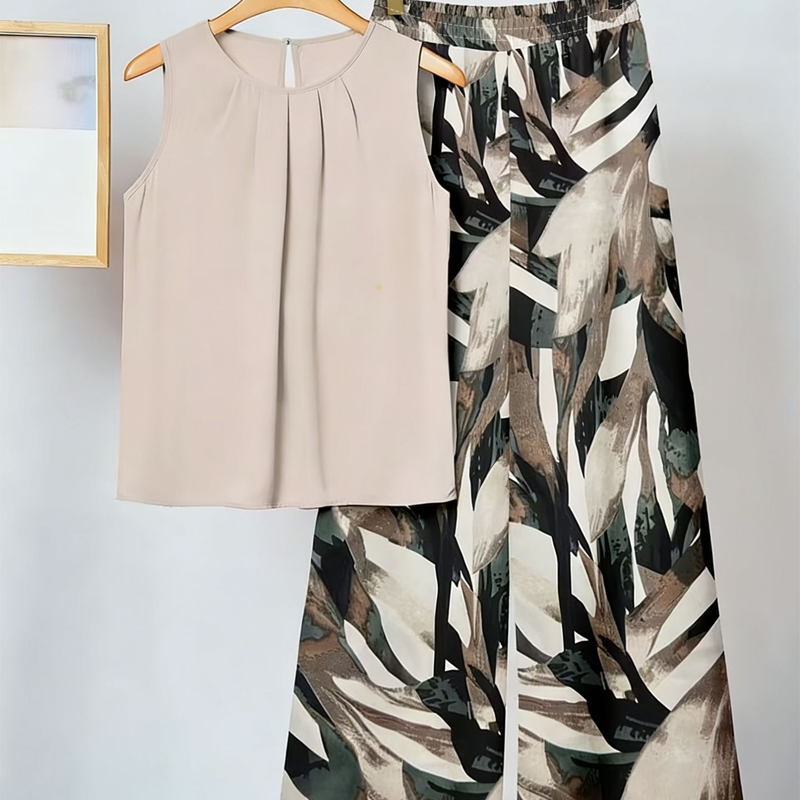 Conjunt de camisa de coll rodó i pantalons amples