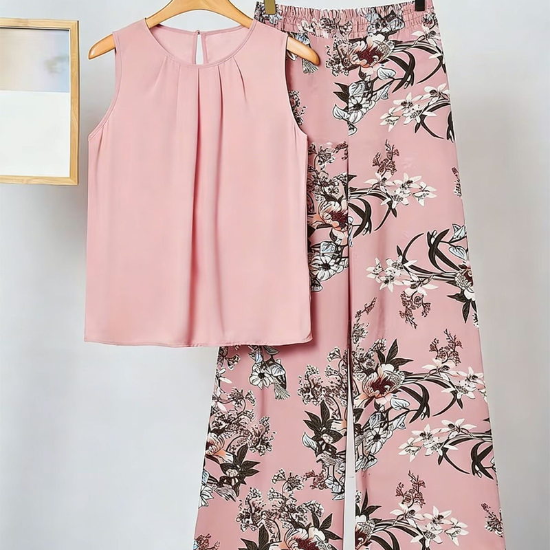 Conjunt de camisa de coll rodó i pantalons amples