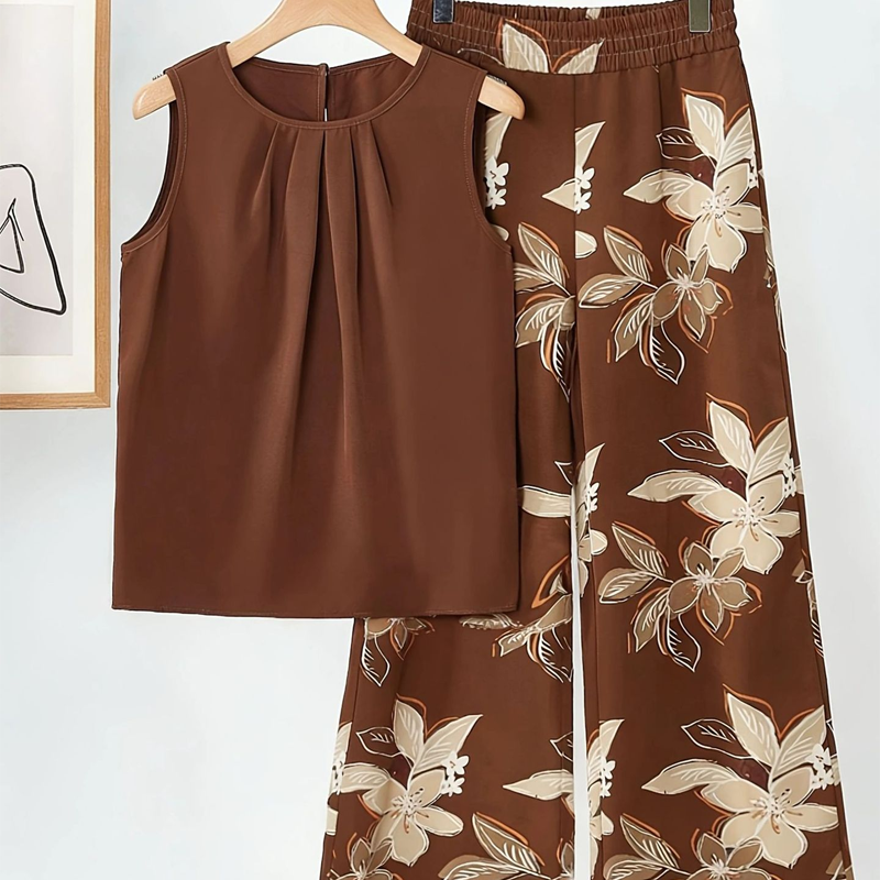 Conjunt de camisa de coll rodó i pantalons amples