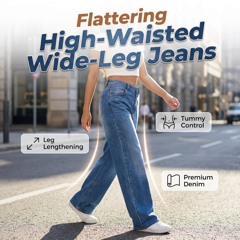 Høy midje og vide ben på jeans for dame