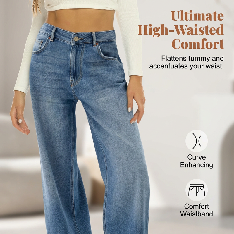 Høy midje og vide ben på jeans for dame