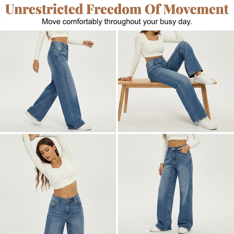 Høy midje og vide ben på jeans for dame