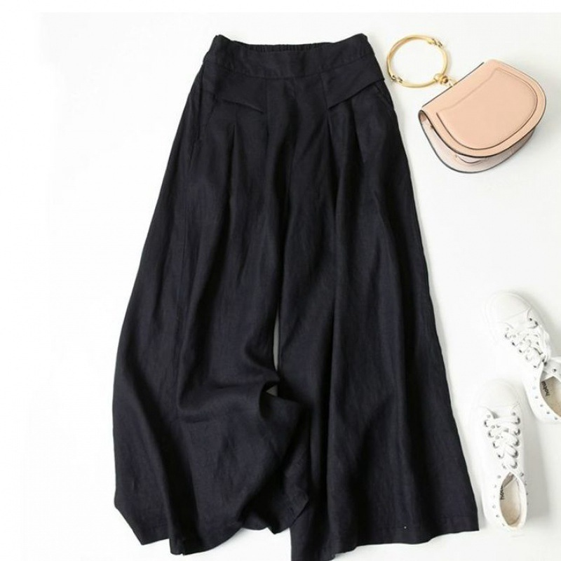 Pantaloni larghi da donna in cotone e lino