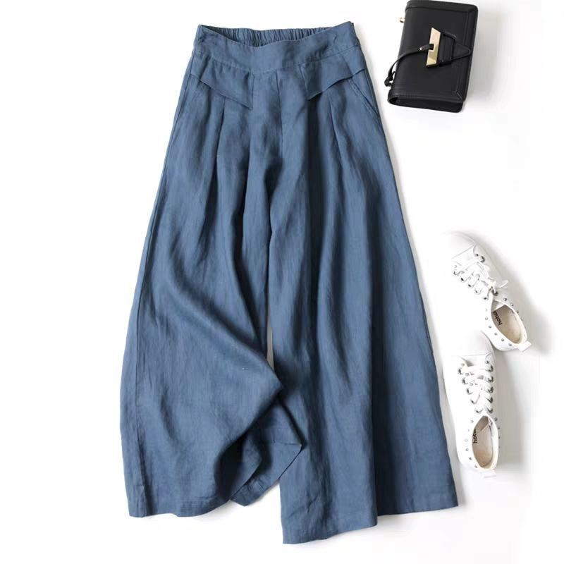 Pantaloni larghi da donna in cotone e lino