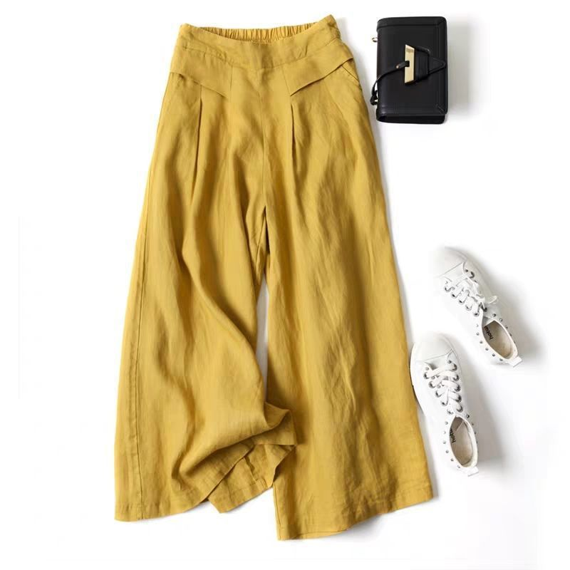 Pantalons amples de cotó i lli per a dona