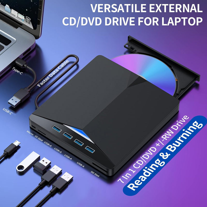 Lettore DVD esterno 7 in 1 USB 3.0 e Type-C