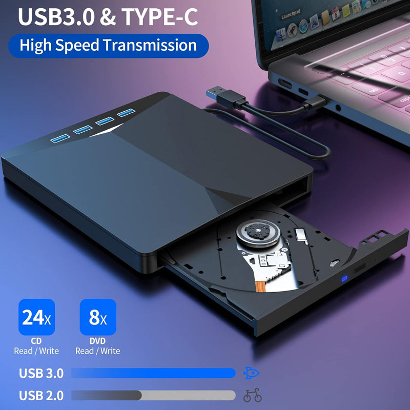 Ekstern 7-i-1 DVD-spiller med USB 3.0 og Type-C