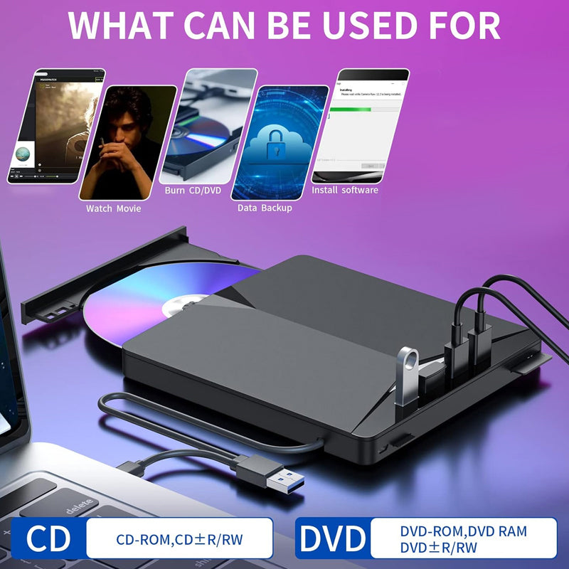 Ekstern 7-i-1 DVD-spiller med USB 3.0 og Type-C