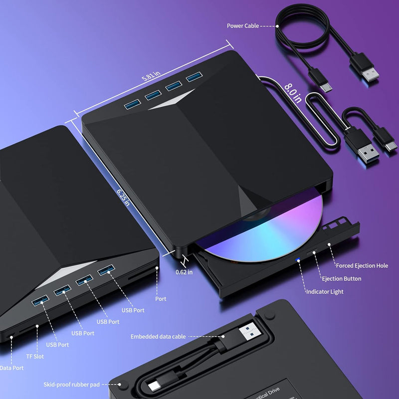 Lettore DVD esterno 7 in 1 USB 3.0 e Type-C