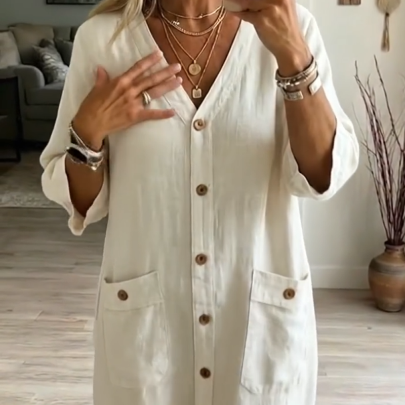 Abito midi casual con scollo a V da donna