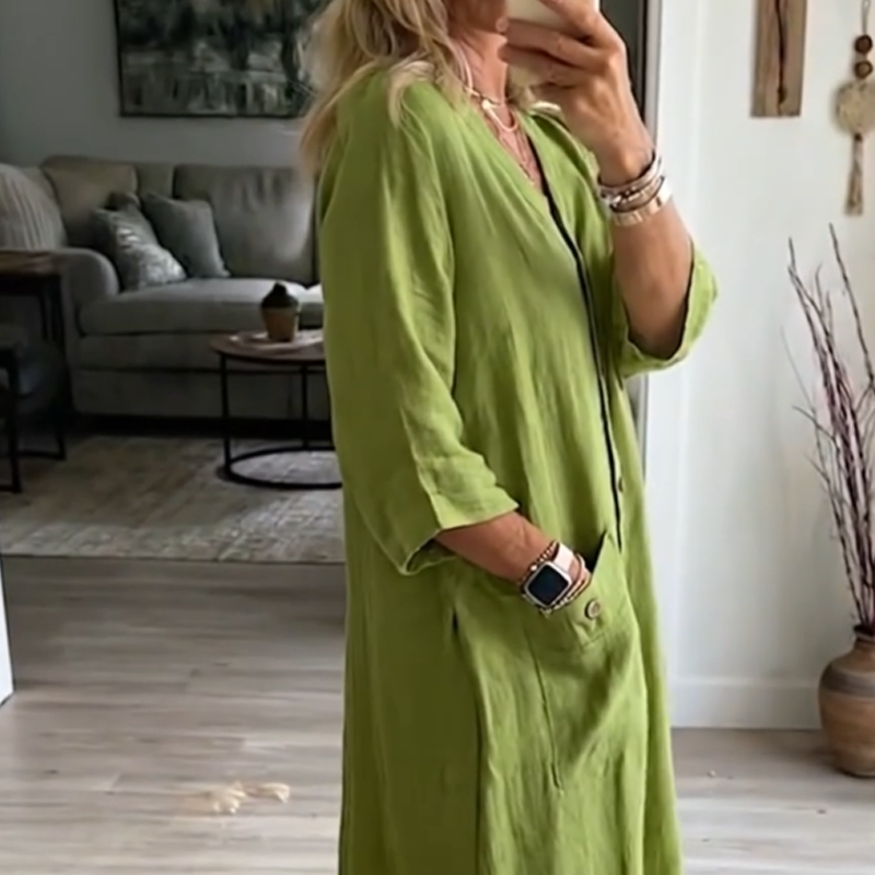 Abito midi casual con scollo a V da donna
