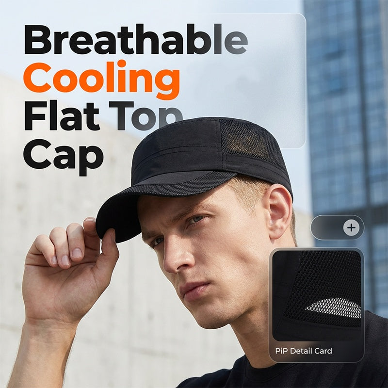 Cappellino piatto da esterno con pannelli in rete