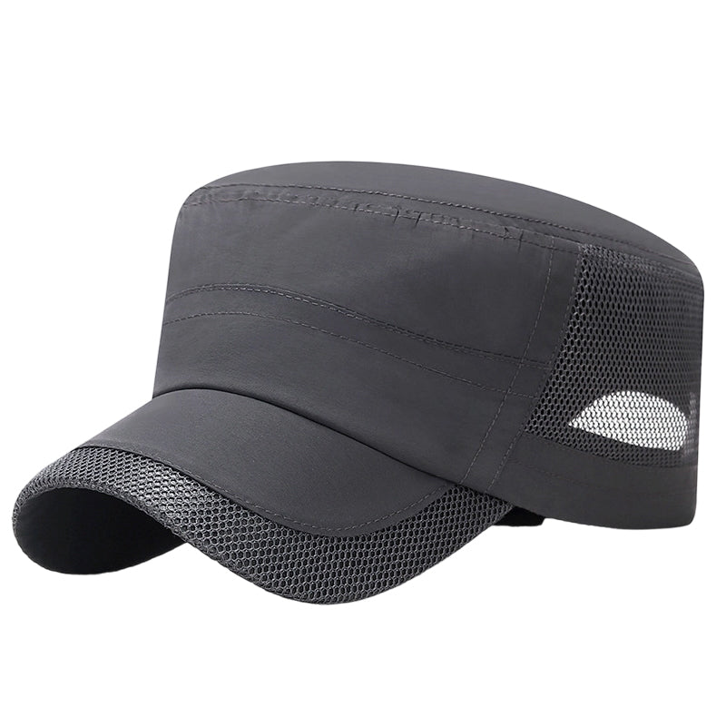 Gorra plana para exteriores con paneles de malla
