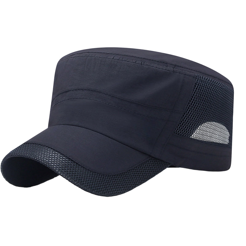 Gorra plana para exteriores con paneles de malla