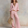 Conjunto de top con cuello en V y pantalón ancho