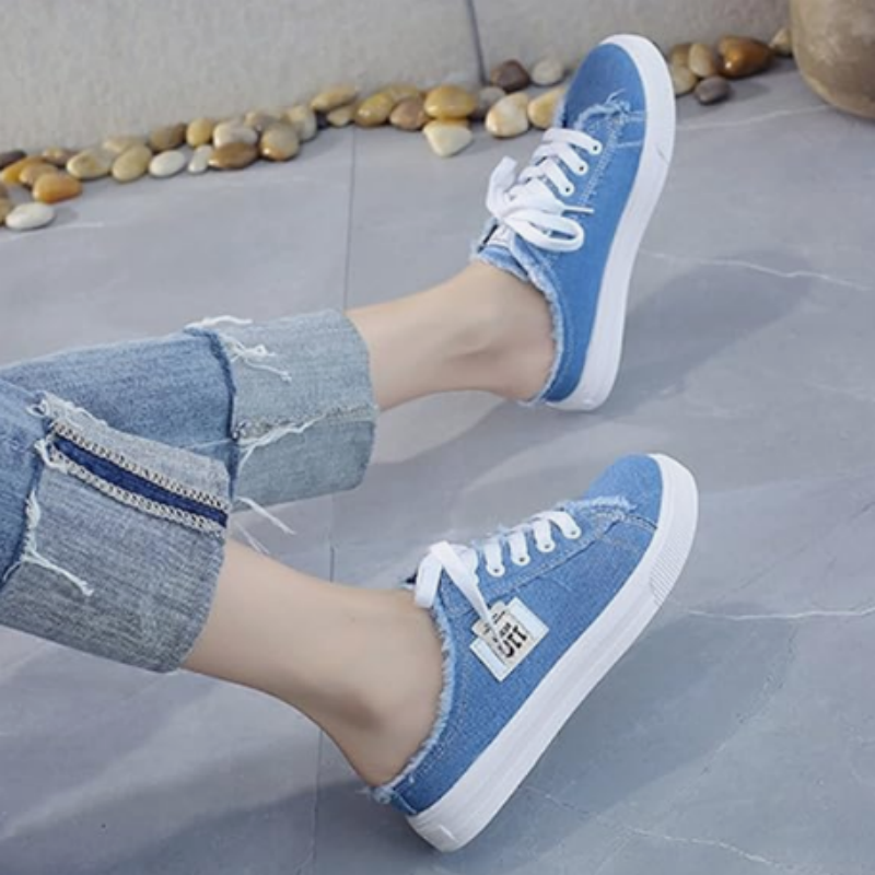 Sneakers mules in denim da donna
