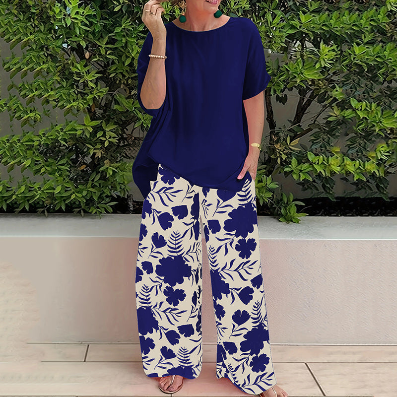 Conjunto de dos piezas con pantalón estampado floral