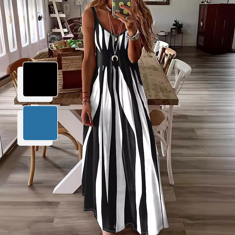 Vestido estampado con cuello en V y tirantes finos para mujer