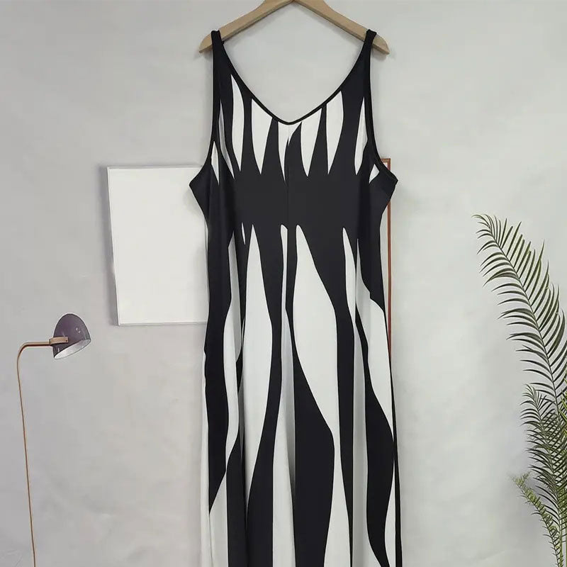 Vestido estampado con cuello en V y tirantes finos para mujer